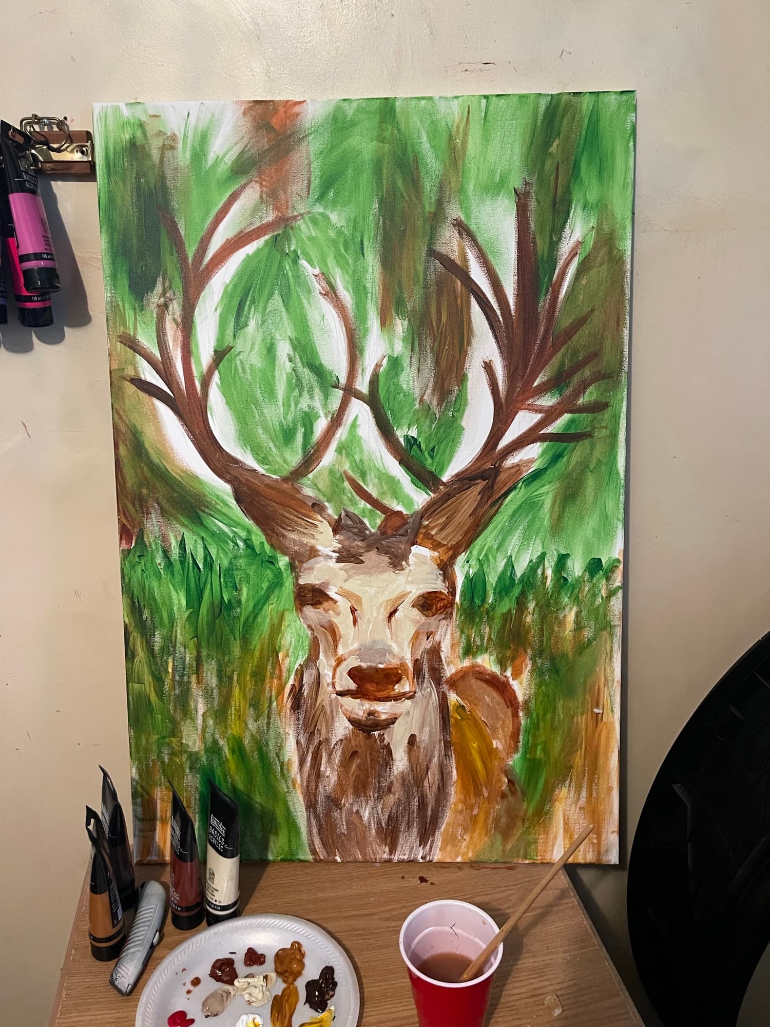 Deer Adorned on the easel, early blocking.