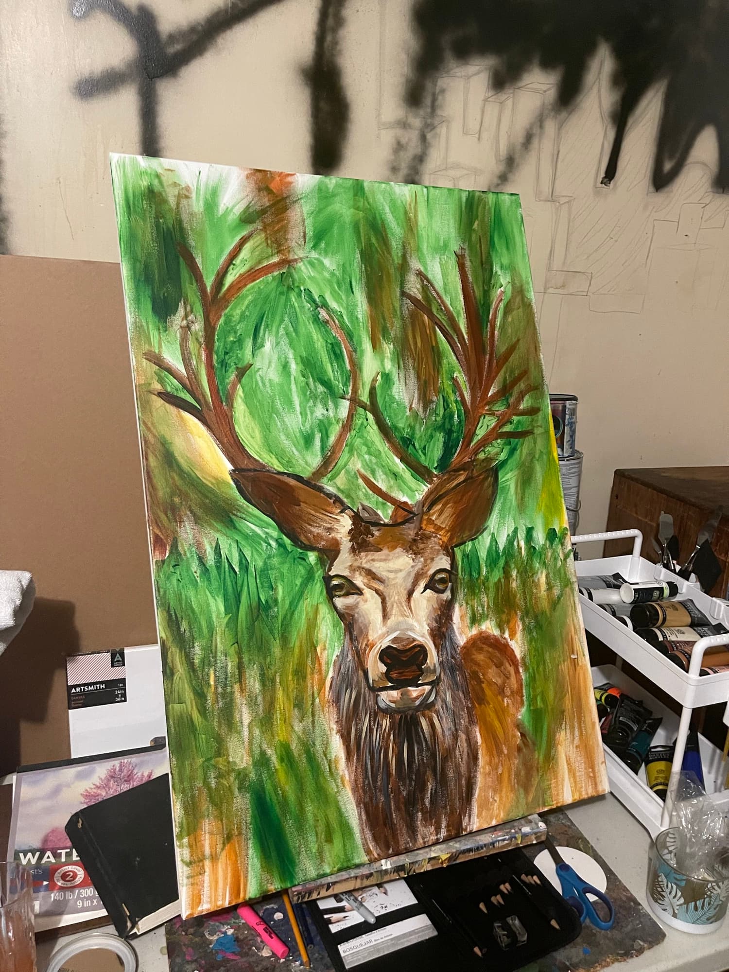 Mid-paint detail without adornments yet.