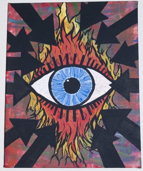 Close-up eye painting with vivid color.