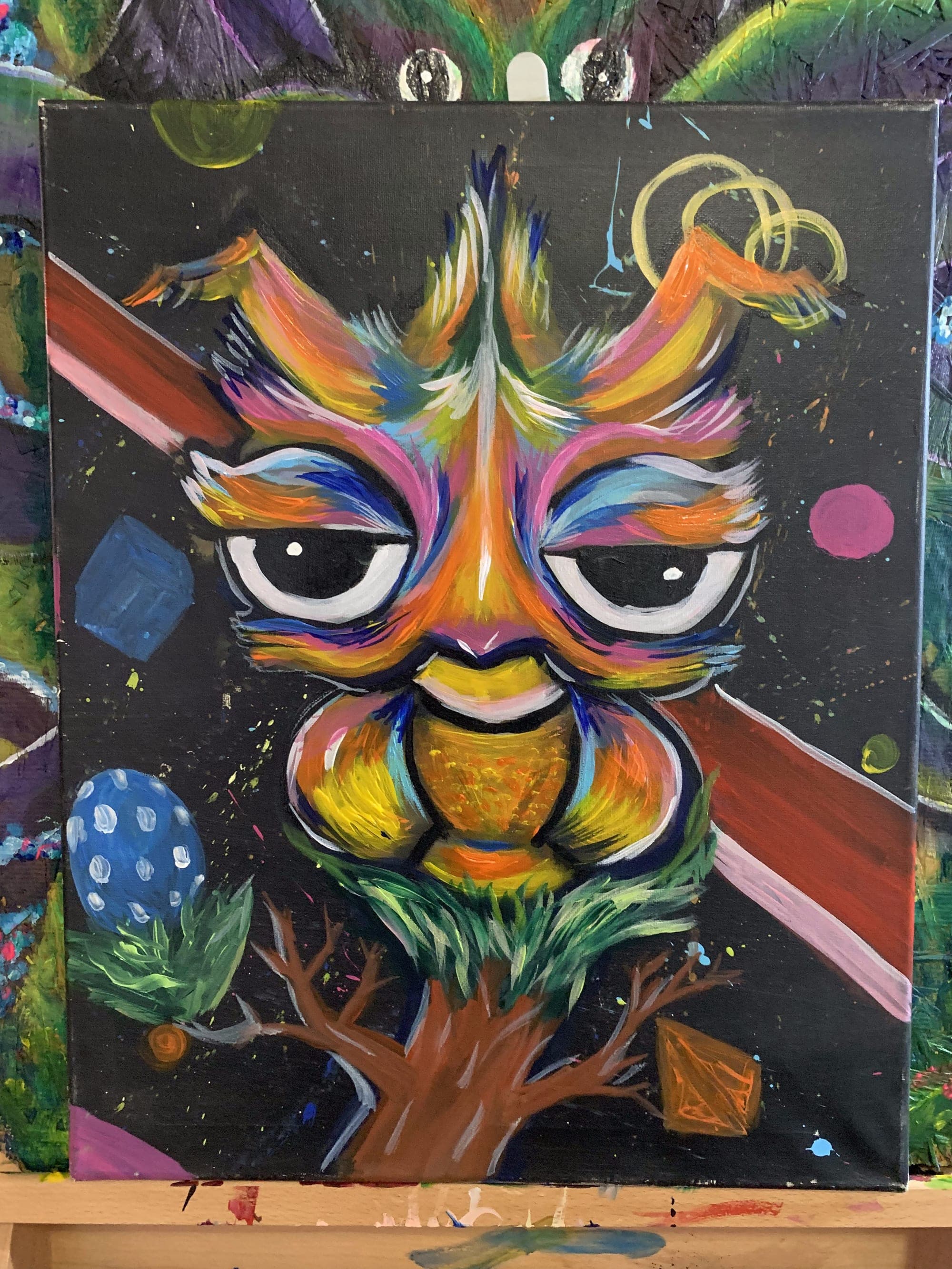 Owl portrait painting on canvas.