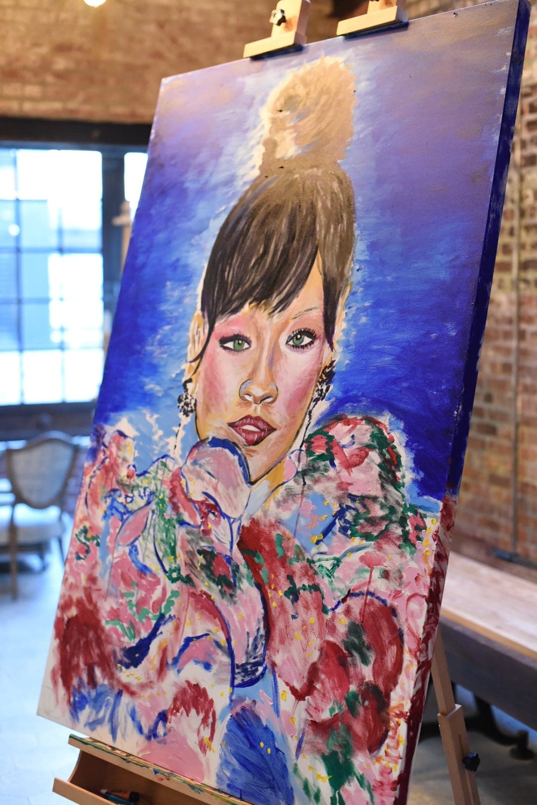 Finished Rihanna portrait painting on canvas.