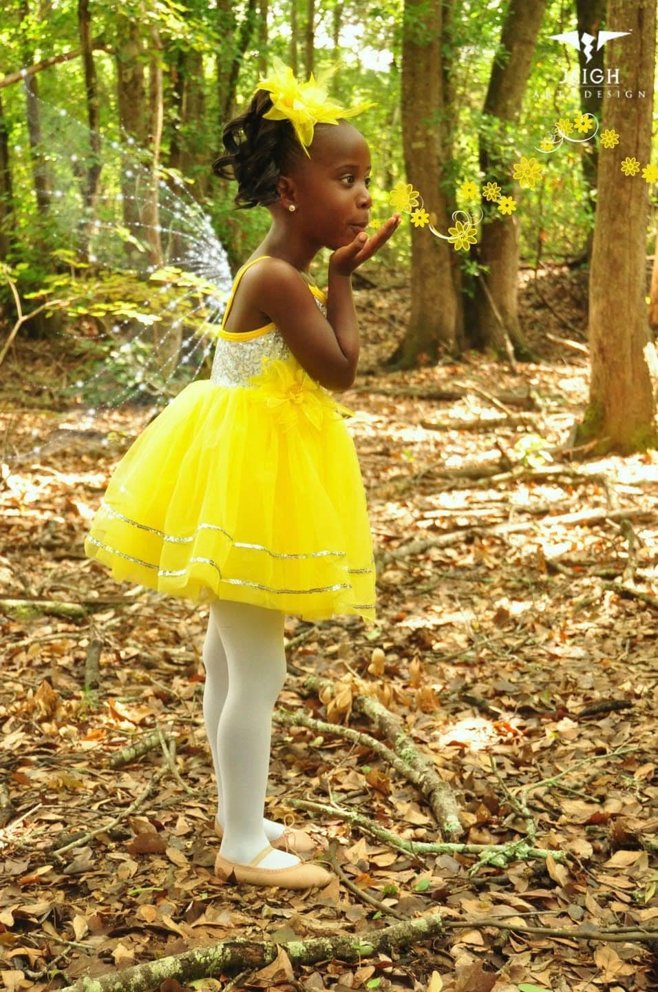 Portrait in a yellow dress, outdoor natural light.